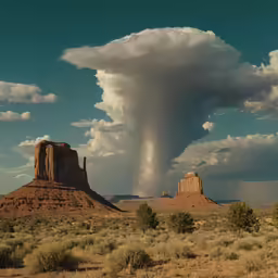 a massive storm approaches through the clouds over monument butte