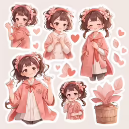 a girl in pink and white poses for an image with other stickers
