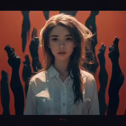 a woman that is standing next to a wall