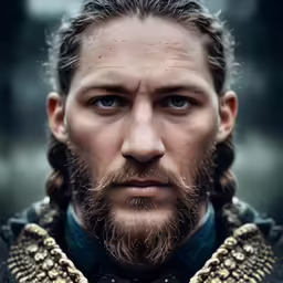 a man with long hair and a beard wearing a military jacket