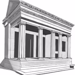 the entrance to a building with columns and steps