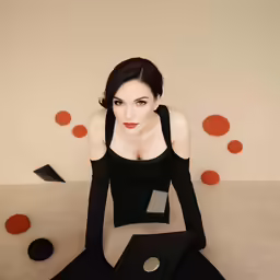a woman wearing a dress sits on a floor in a minimalist style