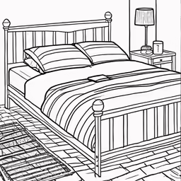 an outline drawing of a bed and dresser