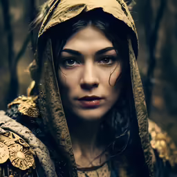 a person with freckles wearing a hood and makeup