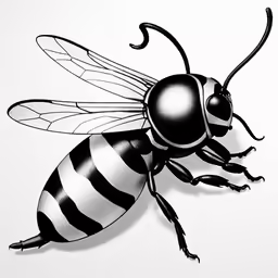 a black and white bee is in the air