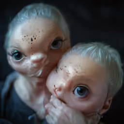 two baby babies covered in mud standing next to each other