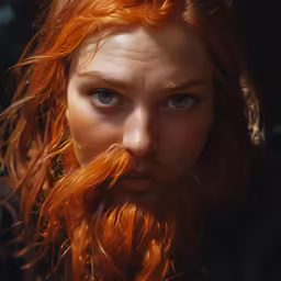 a close up of a redhead girl with long hair