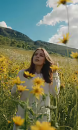 girl standing alone in a field full of sunflowers