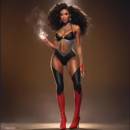 a sexy woman in a corset holding an object