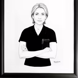 a drawing of a woman with hands crossed