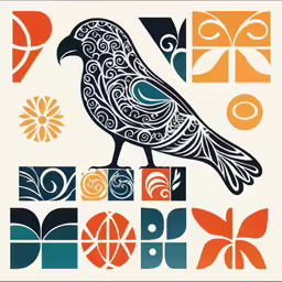 a colorful bird sits on the center block