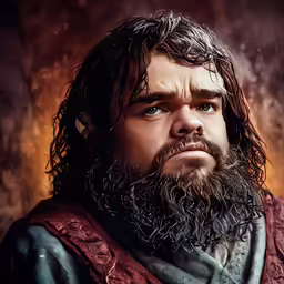 a man with long hair and beard in red shirt