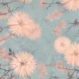 pink and silver flowers on a pale blue background
