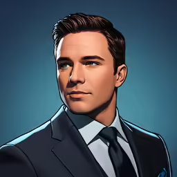 a man in a suit standing with his head tilted