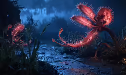 a red plant that is standing in the water