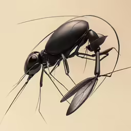 a black ant bug flying through the air