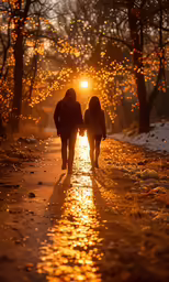 two people holding hands walking down a wet road