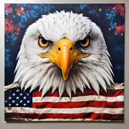 an eagle with stars and stripes painted on a canvas