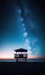 the stars shine on a night sky in front of a structure