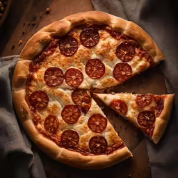 pizza with two slices removed and a whole pizza on the side