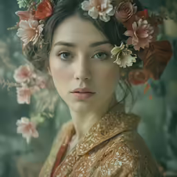 a young woman with flowers in her hair