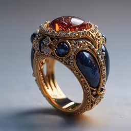 this ring has blue, red and yellow glass stone inside
