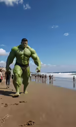 a large hulk walking on top of a sandy beach