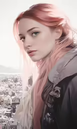 an image of a beautiful woman with pink hair