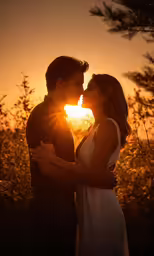 two people that are kissing and in the dark