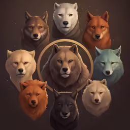 the wolfs are all different colors and sizes