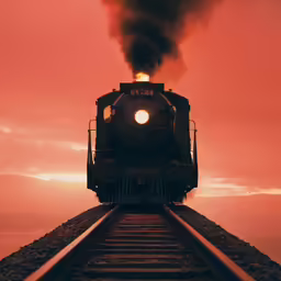 the steam locomotive comes down the train tracks, making it seem to be about to go somewhere