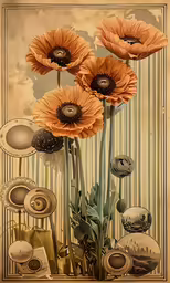 there are red flowers and an old background