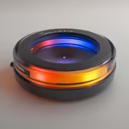 a multicolored lens sits atop an external device