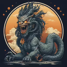 an art work featuring a demonic looking creature