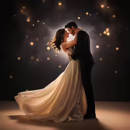 the bride and groom are kissing while surrounded by falling stars