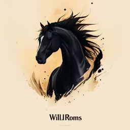 a black horse with long mane and eyes
