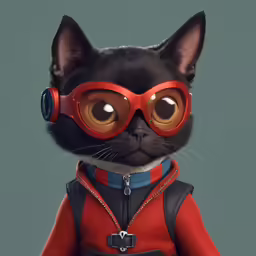 cat with large yellow eye glasses and black outfit