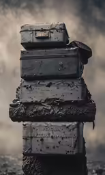 an artistic photograph of trunks stacked up on each other