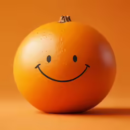 an orange has a face drawn on it
