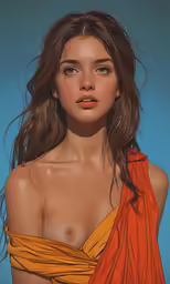 a model wears orange and is posing naked
