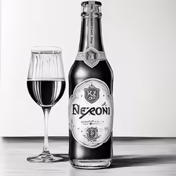 a bottle and glass of wine sitting on a table