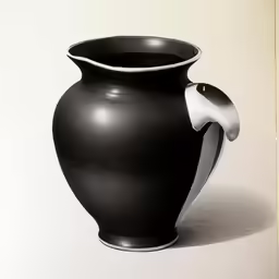 a drawing of a black vase with curved handle