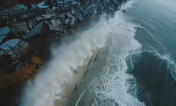 a wave is breaking over the shore near a beach