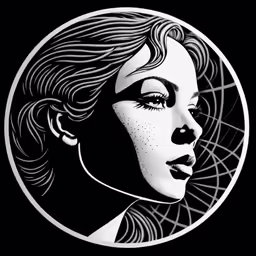 a woman with long hair in a circular image