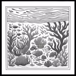 the drawing shows corals and underwater creatures