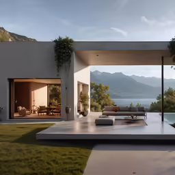 a home patio area with outdoor furniture overlooking mountains