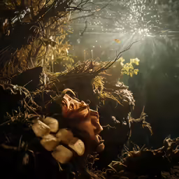 a woman with a mask in some woods
