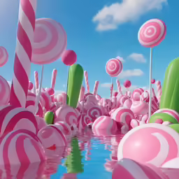 this is a scene of candy land and lollipops