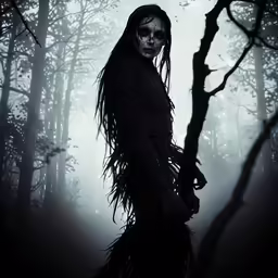 a woman dressed as the spirit in a forest