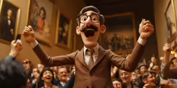 a 3d animated cartoon character holding a framed image